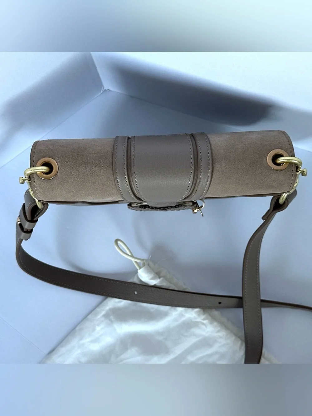 New See by Chloé Hana Suede & Leather Shoulder Bag in Motty Grey